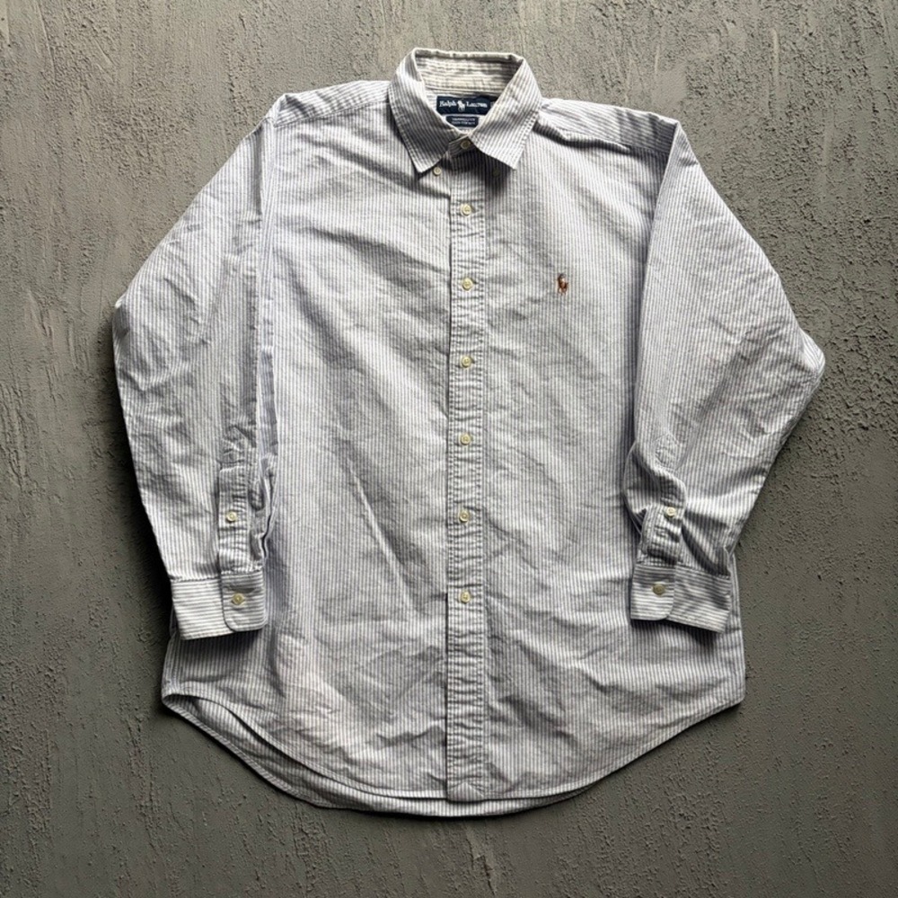 Vintage Polo Ralph Lauren Button Up Shirt XL Blue 1990s Yarmouth Striped Cotton